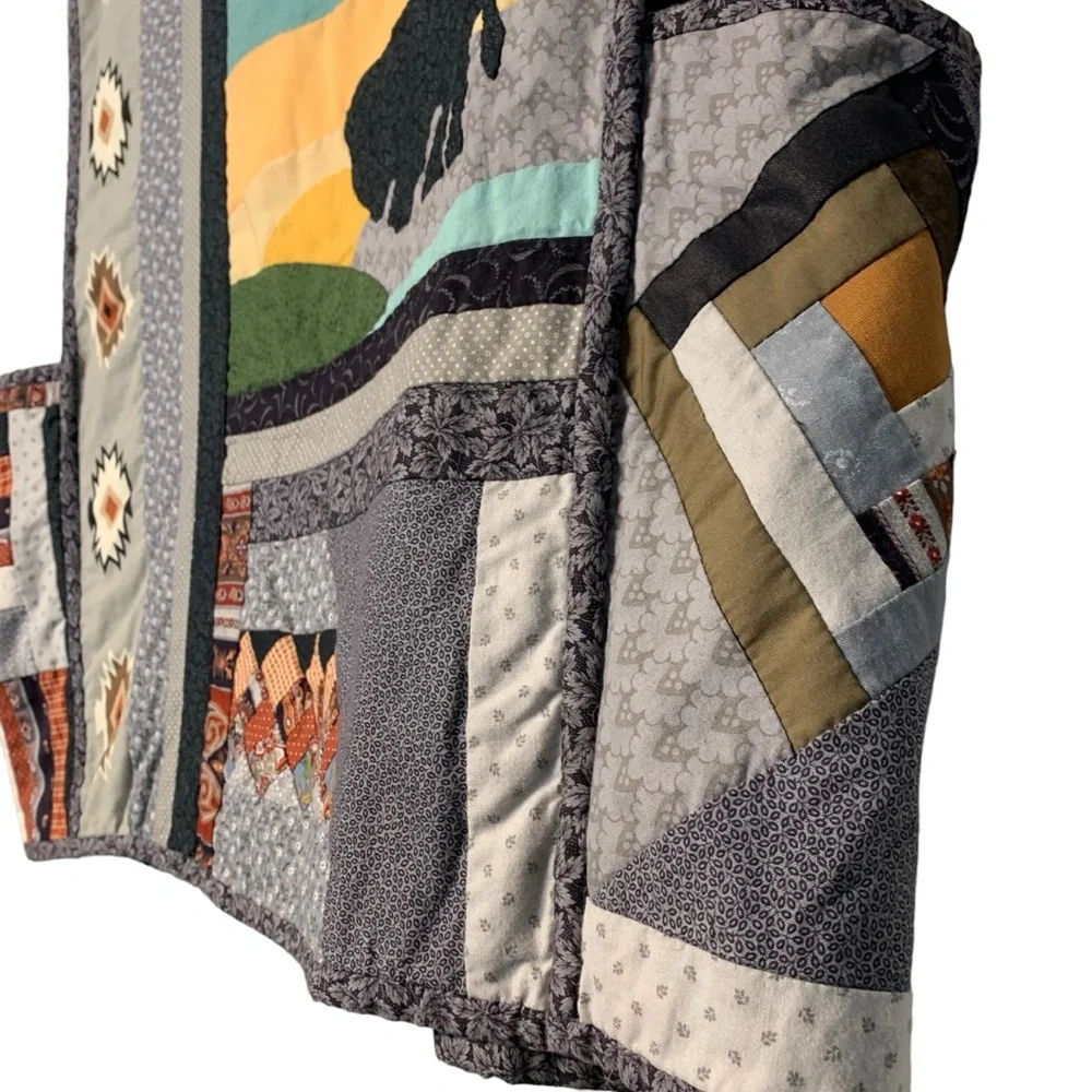 Vintage Handmade Patchwork Quilted Buffalo Prairie Vest Southwest Large